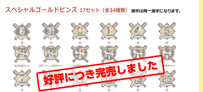 スペシャルゴールドピンズ18セット(全36種類) 選手は同一選手になります。好評につき完売しました。